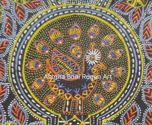 Colourful peacock in Rogan painting